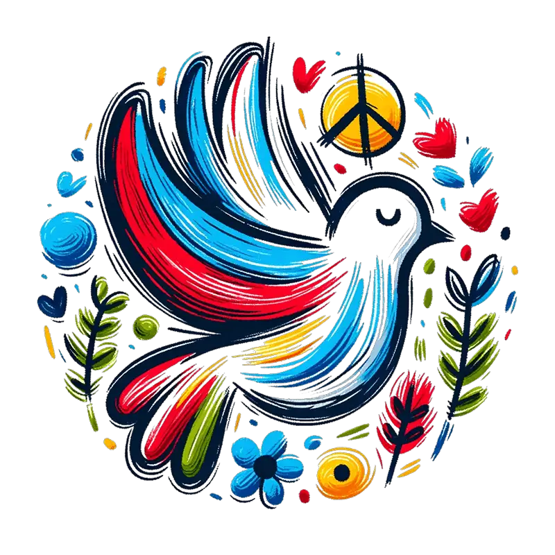 Friedenssignet mit Taube, Peacesign und Ölzweigen - gemalte Version