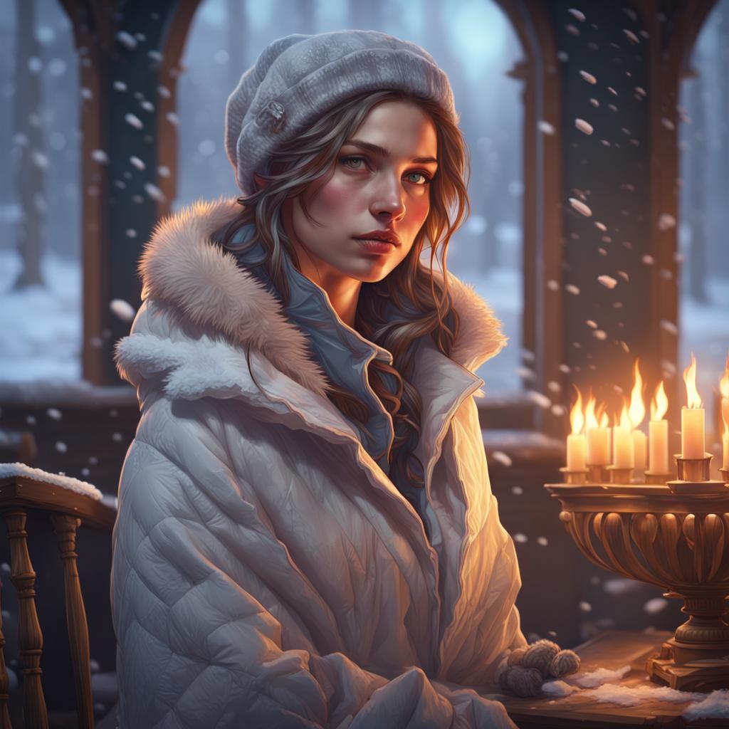 KI Winterfrau mit Kerzen